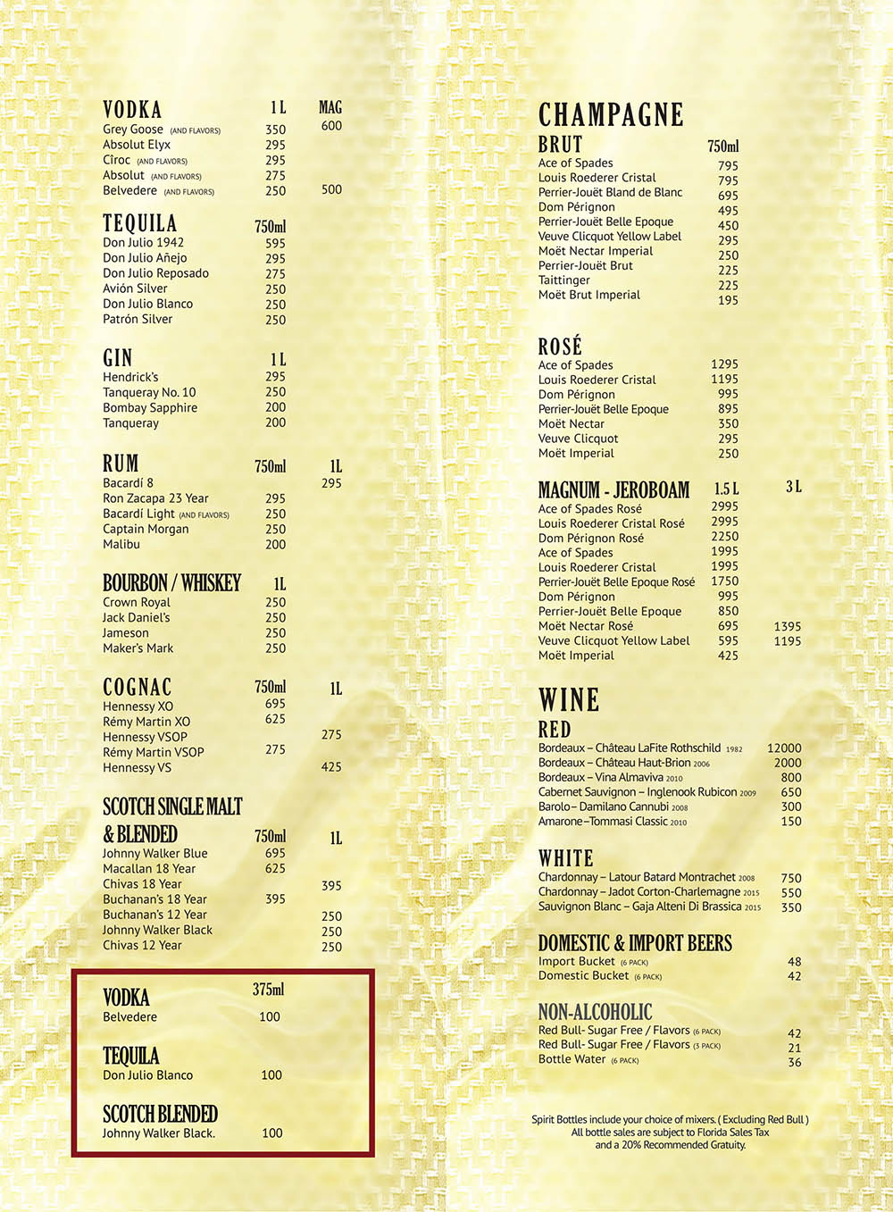 Gold Rush Miami Menu